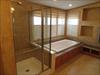 Deck tub and ceramic shower. 